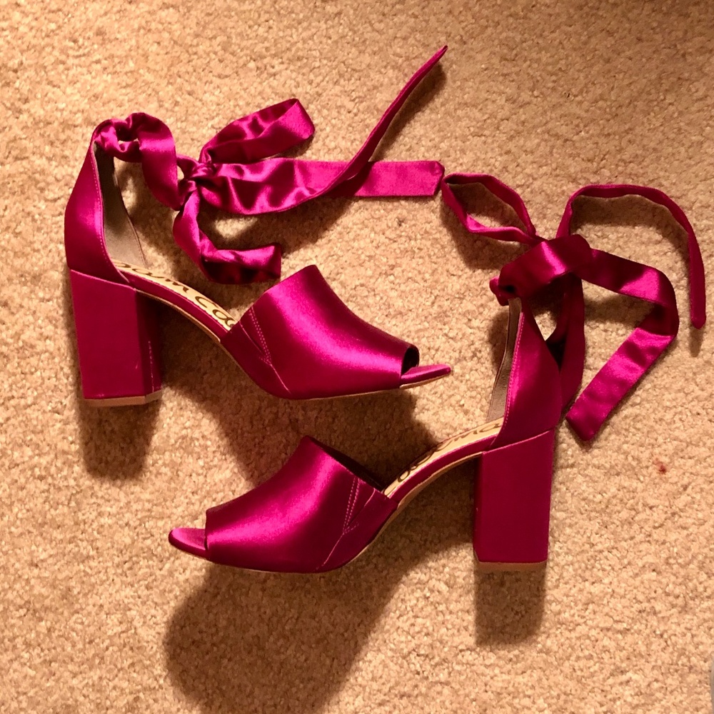 Sam Edelman Tie Up Hot Pink Satin Heels Size 9.5
